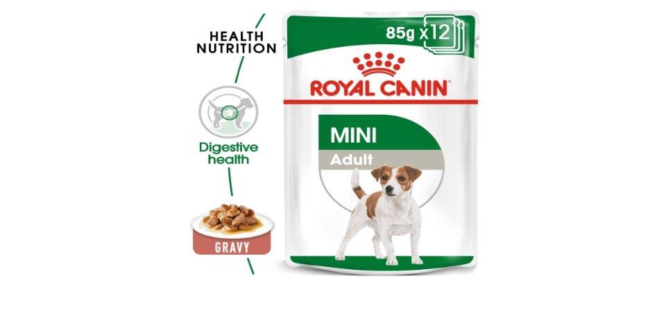 Royal Canin สูตร Mini Adult Gravy เป็นอาหารเปียกที่ช่วยลดอาการท้องผูกในสุนัขได้