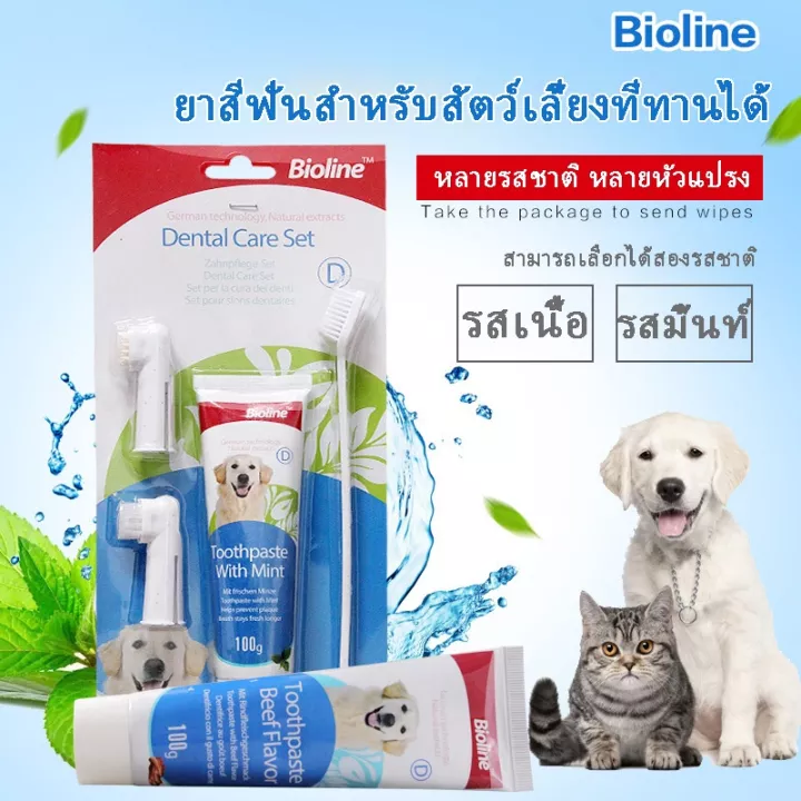 Bioline ชุดแปรงฟันสุนัข เป็นยาสีฟันสำหรับสุนัข